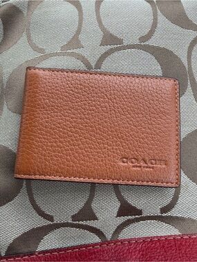 Coach Men's Pebbled Leather Card Holder Wallet Only - Tan Brown
